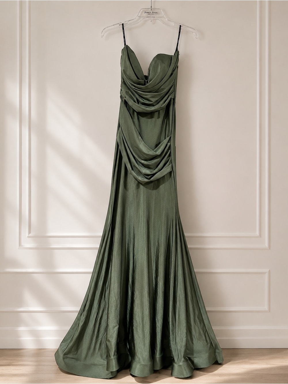 Sage Green Prom Dress + Gold Jeweled Accessory | Formal Gown